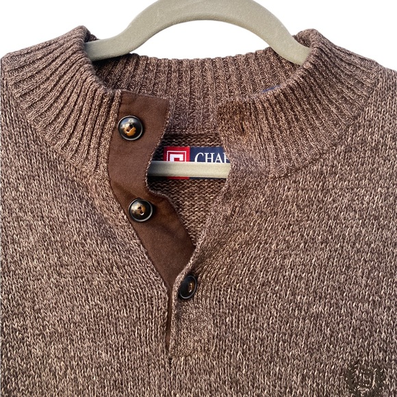 Chap’s Men’s Cotton Brown Heather Pullover Sweater With Elbow Patches - Picture 7 of 12